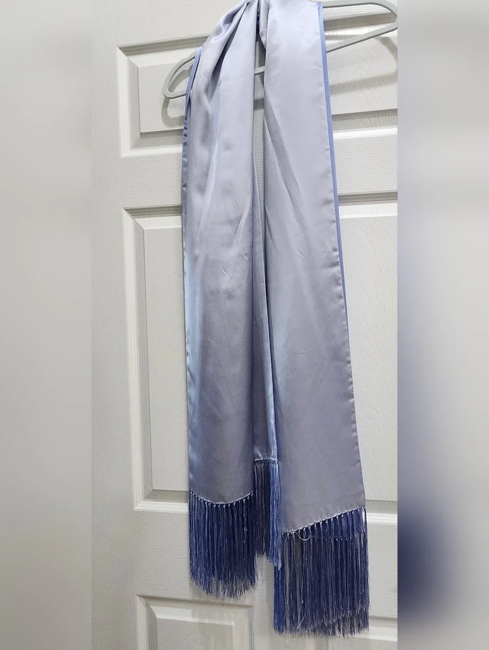 Carter Club 100% Silk Wrap Shawl Blue Reversible Fringed 70”x 21” Luxury Evening